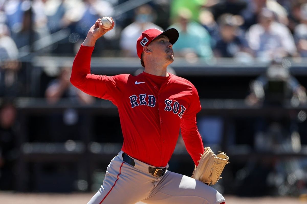 Mar 18, 2025; Tampa, Florida, USA; Boston Red Sox pitcher Walker Buehler (0) throws a pitch against the New York Yankees in the first inning during spring training at George M. Steinbrenner Field. Mandatory Credit: Nathan Ray Seebeck-Imagn Images