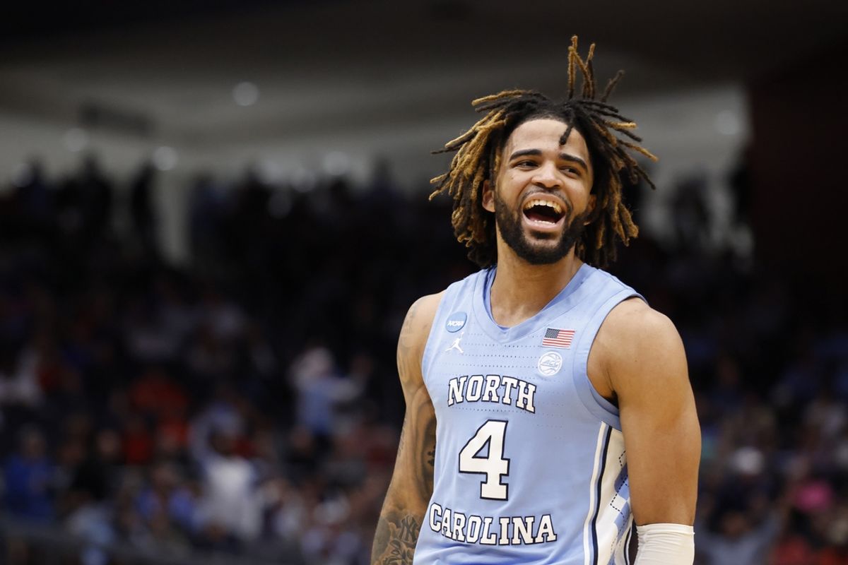 Mar 18, 2025; Dayton, OH, USA; North Carolina Tar Heels guard RJ Davis (4) reacts in the first half against the San Diego State Aztecs at UD Arena. Mandatory Credit: Rick Osentoski-Imagn Images