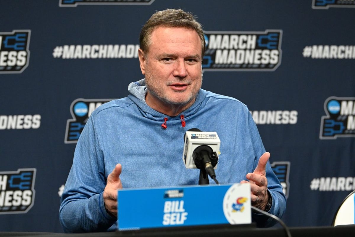Mar 19, 2025; Providence, RI, USA; Kansas Jayhawks head coach Bill Self speaks to the media during a press conference at Amica Mutual Pavilion. Mandatory Credit: Eric Canha-Imagn Images