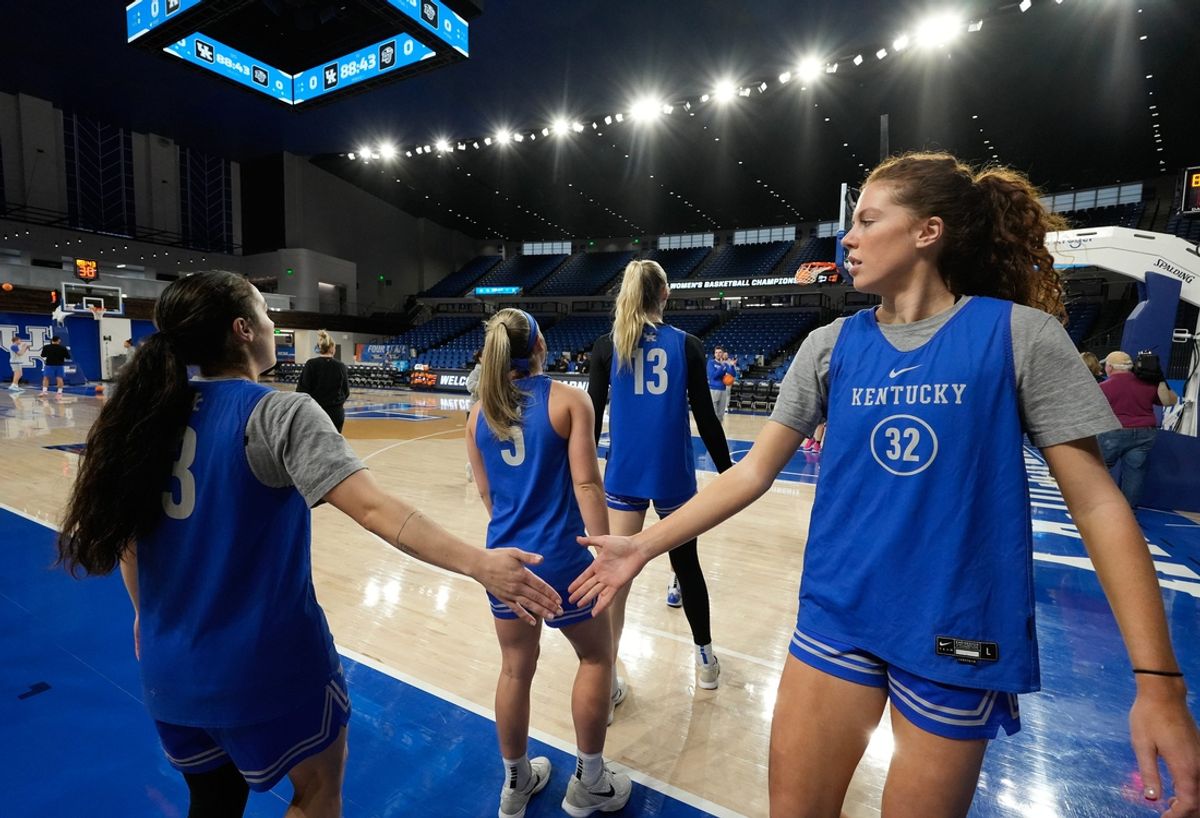 Kentucky players shoot during practice ahead of the Wildcats’ NCAA first-round game against Liberty. Thursday, March 20, 2025