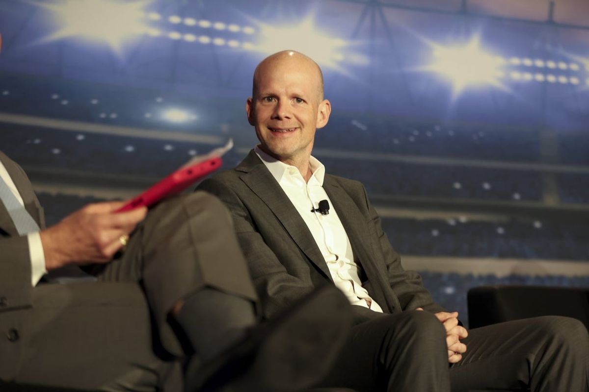 Mar 20, 2025; Marina Del Rey, California, USA; Mattias Grafstrom at the The Global Center of Gravity for Soccer is in North America pannel at Marina Del Rey Marriott. Mandatory Credit: Bailey Holiver-Imagn Images