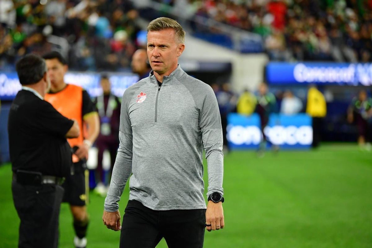 Mar 20, 2025; Inglewood, California, USA; (Editors note: Caption Correction) Canada head coach Jesse Marsch walks in the technical area before a Concacaf Nations League semifinal match at SoFi Stadium. Mandatory Credit: Gary A. Vasquez-Imagn Images