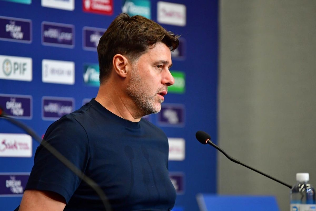 Mar 20, 2025; Inglewood, California, USA; United States of America head coach Mauricio Pochettino talks to the media after their loss to Panama in a Concacaf Nations League semifinal match at SoFi Stadium. Mandatory Credit: Gary A. Vasquez-Imagn Images