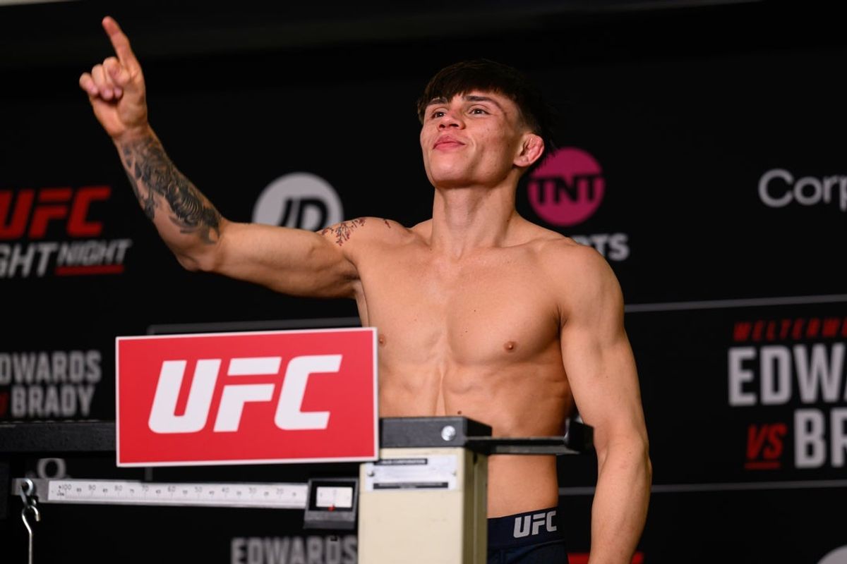 Mar 21, 2025; London, United Kingdom; UFC flyweight Lone'er Kavanagh during official weigh ins for UFC Fight Night at O2 Arena. Mandatory Credit: Per Haljestam-Imagn Images