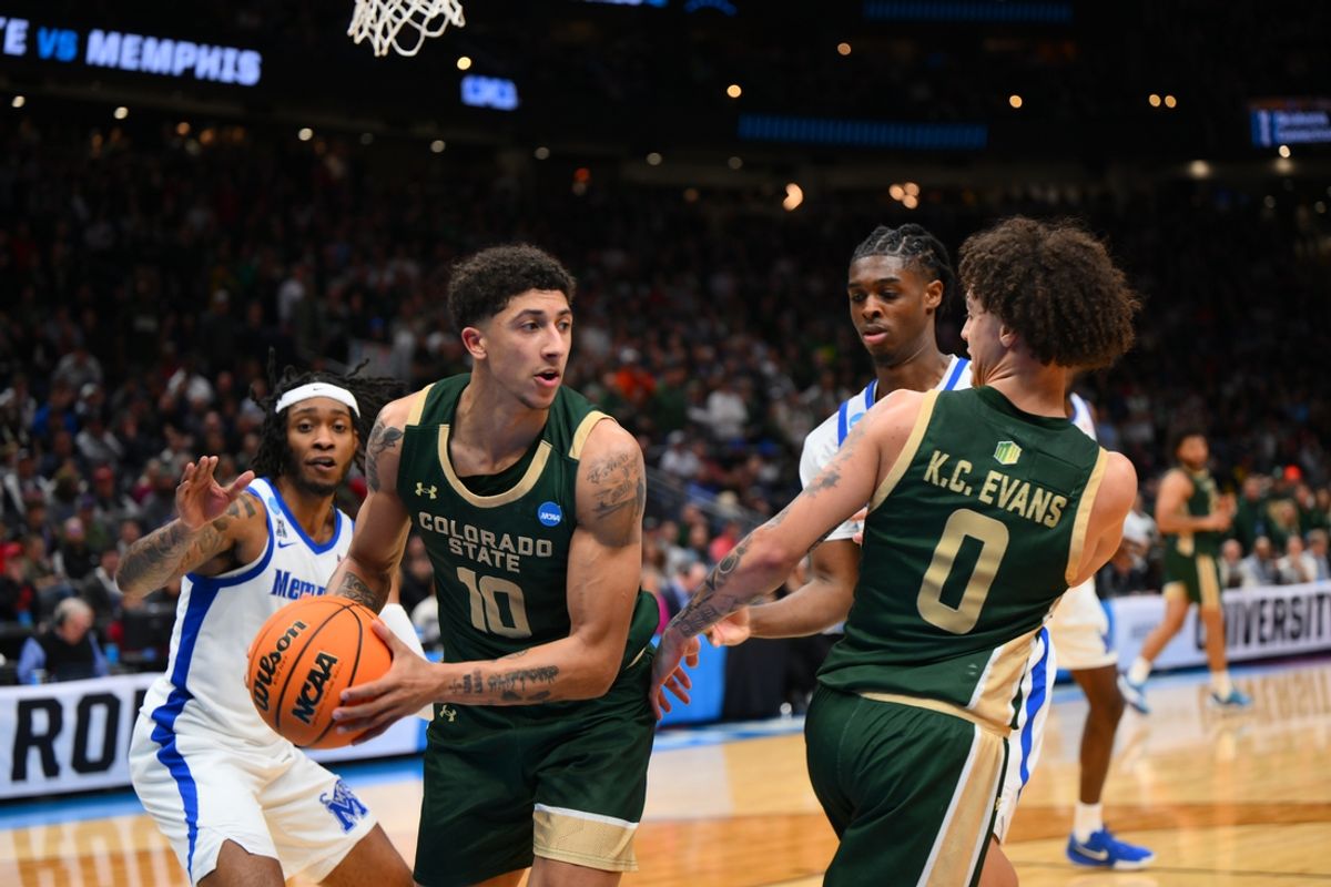 Mar 21, 2025; Seattle, WA, USA; Colorado State Rams guard Nique Clifford (10) looks to pass the ball during the second half against Memphis Tigers at Climate Pledge Arena. Mandatory Credit: Steven Bisig-Imagn Images