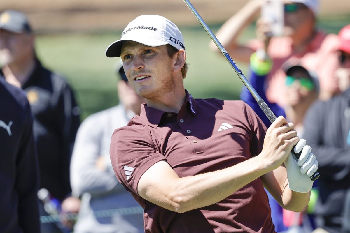 Mar 21, 2025; Palm Harbor, Florida, USA; Jacob Bridgeman plays his shot from the eighth tee during the second round of the Valspar Championship golf tournament at Innisbrook Resort. Mandatory Credit: Reinhold Matay-Imagn Images