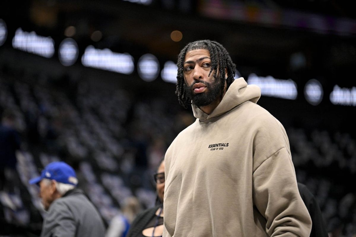 Mar 21, 2025; Dallas, Texas, USA; Dallas Mavericks forward Anthony Davis (3) watches team warm ups before the game between the Dallas Mavericks and the Detroit Pistons at the American Airlines Center. Mandatory Credit: Jerome Miron-Imagn Images