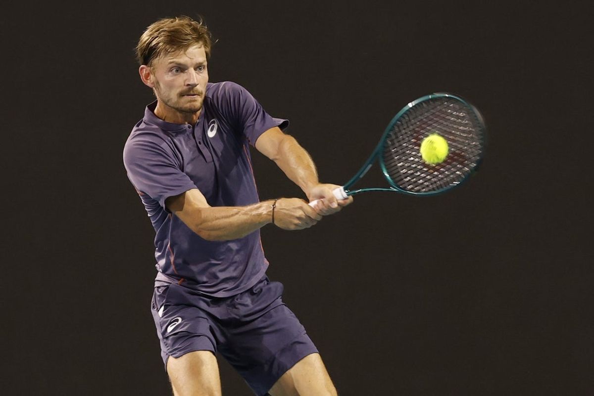 Mar 21, 2025; Miami, FL, USA; David Goffin (BEL) hits a backhand against Carlos Alcaraz (ESP)(not pictured) on day four of the Miami Open at Hard Rock Stadium. Mandatory Credit: Geoff Burke-Imagn Images