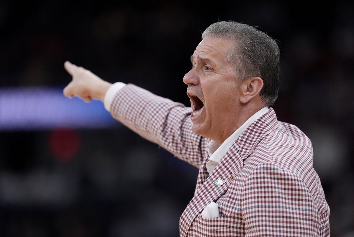 Mar 22, 2025; Providence, RI, USA; Arkansas Razorbacks head coach John Calipari during the first half of a second round men’s NCAA Tournament game against the St. John's Red Storm at Amica Mutual Pavilion. Mandatory Credit: Gregory Fisher-Imagn Images