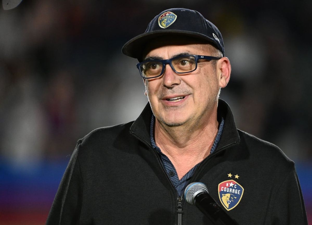 Mar 22, 2025; Cary, North Carolina, USA; North Carolina Courage owner Steve Malik speaks during the induction of former player Jessica McDonald into the Ring of Honor at First Horizon Stadium at WakeMed Soccer Park. Mandatory Credit: Rob Kinnan-Imagn Images