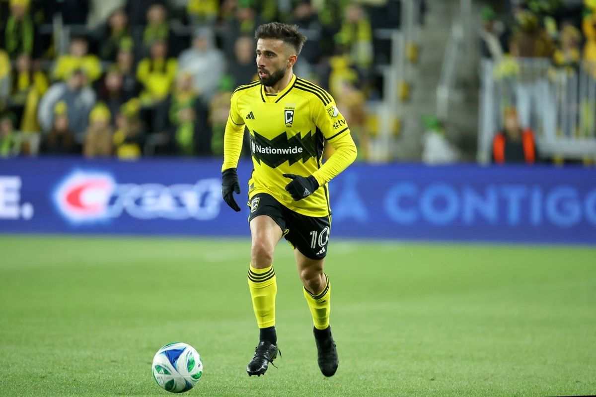 Mar 22, 2025; Columbus, Ohio, USA;  Columbus Crew forward Diego Rossi (10) dribbles the ball during the second half against the New York City at Lower.com Field. Mandatory Credit: Joseph Maiorana-Imagn Images