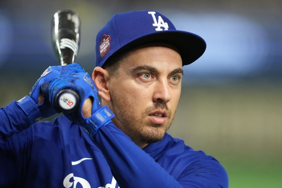 Mar 18, 2025; Bunkyo, Tokyo, JPN; Los Angeles Dodgers catcher Austin Barnes (15) before the game against the Chicago Cubs during the Tokyo Series at Tokyo Dome. Mandatory Credit: Darren Yamashita-Imagn Images