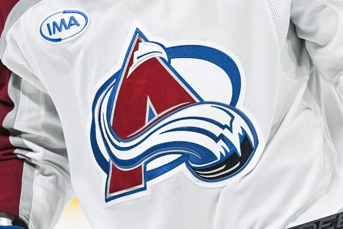 Mar 22, 2025; Montreal, Quebec, CAN; View of a Colorado Avalanche logo on ajersey worn by a member of the team at Bell Centre. Mandatory Credit: David Kirouac-Imagn Images