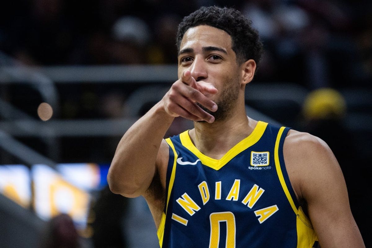 Mar 24, 2025; Indianapolis, Indiana, USA; Indiana Pacers guard Tyrese Haliburton (0)  in the second half against the Minnesota Timberwolves at Gainbridge Fieldhouse. Mandatory Credit: Trevor Ruszkowski-Imagn Images
