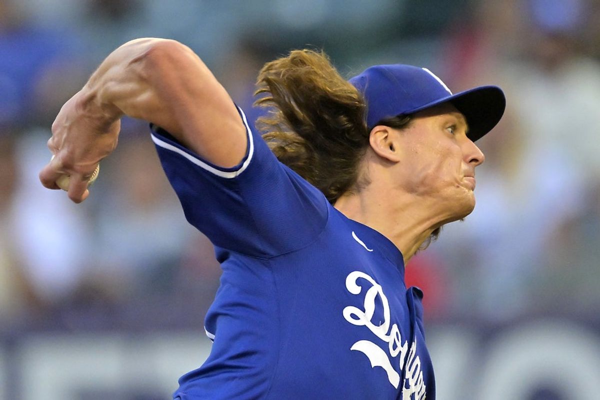 Mar 24, 2025; Anaheim, California, USA;  Los Angeles Dodgers starting pitcher Tyler Glasnow (31) delivers to the plate in the first inning against the Los Angeles Angels at Angel Stadium. Mandatory Credit: Jayne Kamin-Oncea-Imagn Images