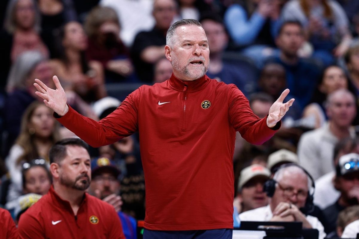 Mar 24, 2025; Denver, Colorado, USA; Denver Nuggets head coach Michael Malone gestures in the third quarter against the Chicago Bulls at Ball Arena. Mandatory Credit: Isaiah J. Downing-Imagn Images