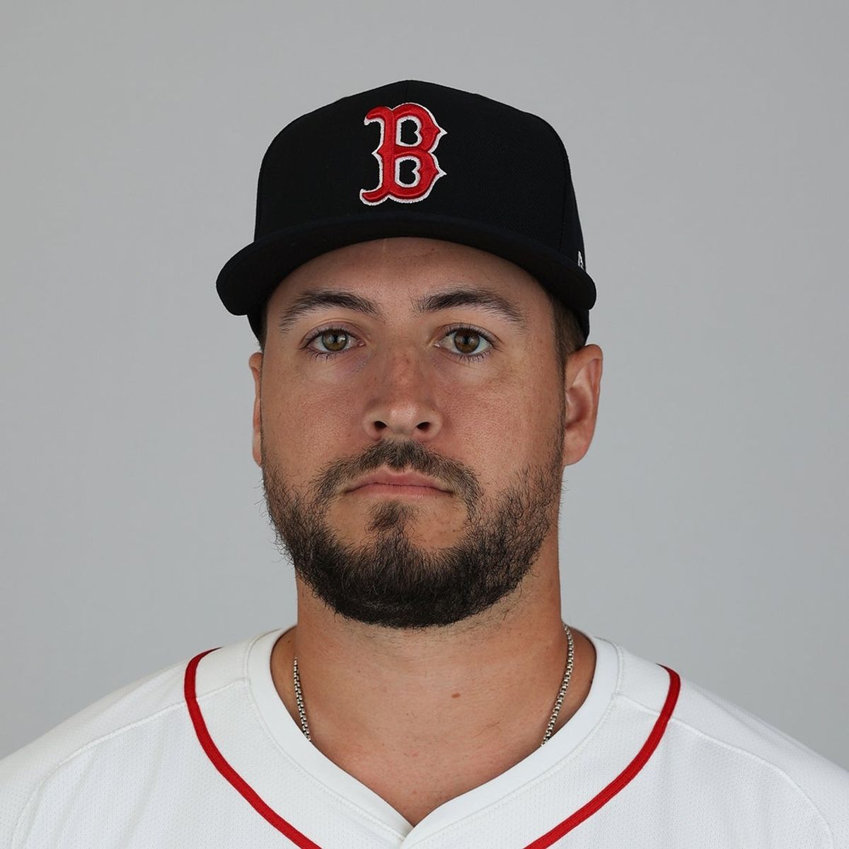 Feb 18, 2025; Lee County, FL, USA; Boston Red Sox pitcher Brian Van Belle (77) participates in media day at JetBlue Park at Fenway South. Mandatory Credit: Nathan Ray Seebeck-Imagn Images