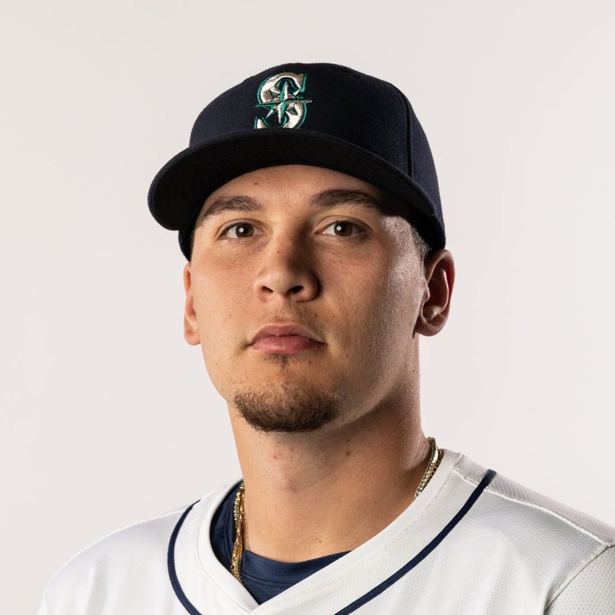 Feb 20, 2025; Peoria, AZ, USA; Seattle Mariners pitcher Brandyn Garcia poses for a portrait during media day at Peoria Sports Complex. Mandatory Credit: Mark J. Rebilas-Imagn Images