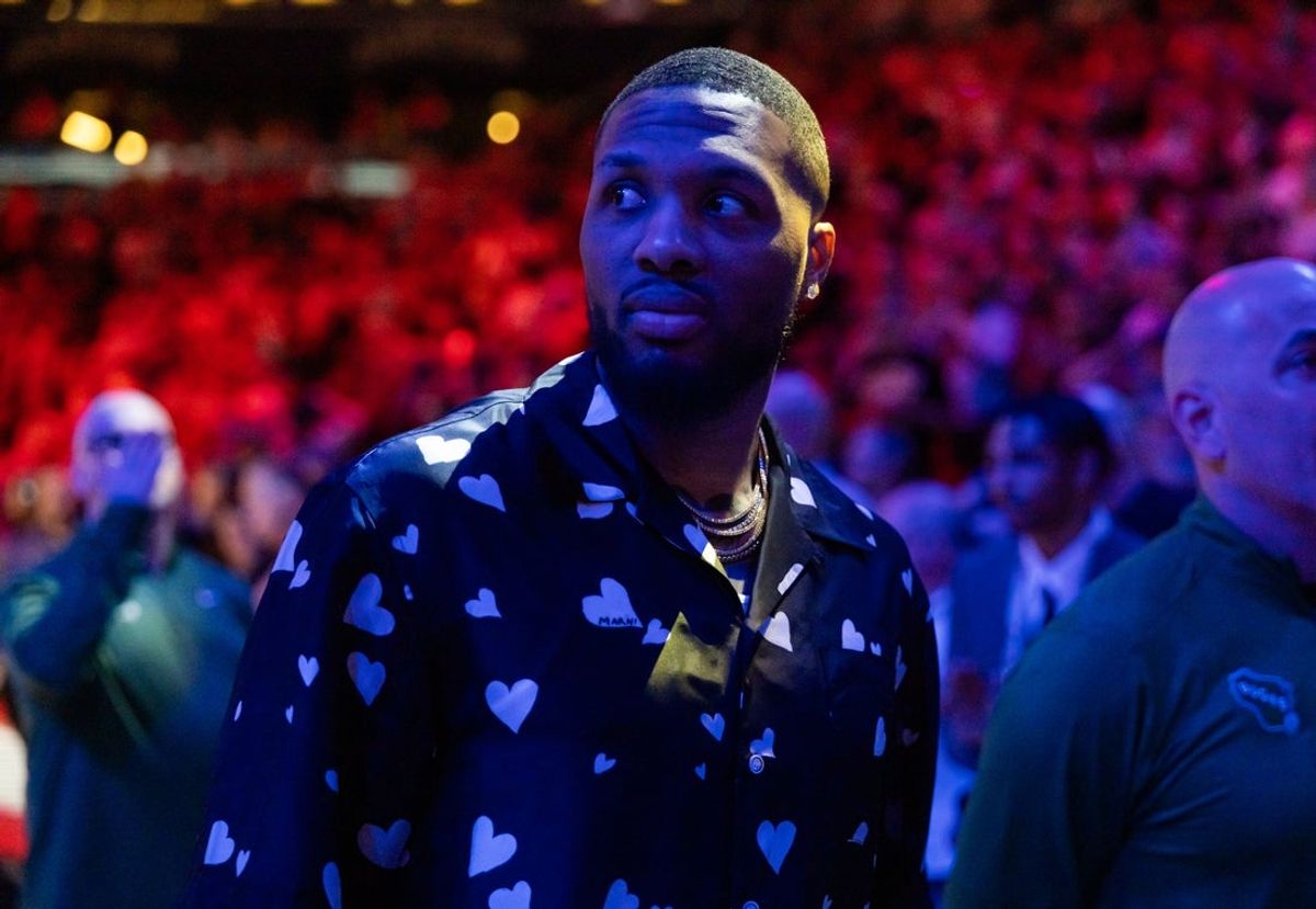 Mar 24, 2025; Phoenix, Arizona, USA; Milwaukee Bucks guard Damian Lillard before the game against the Phoenix Suns at Footprint Center. Mandatory Credit: Mark J. Rebilas-Imagn Images