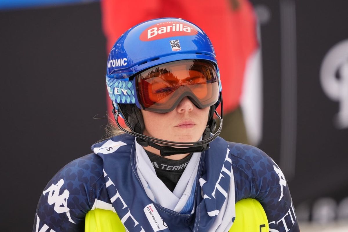 Mar 27, 2025; Sun Valley, ID, USA; Mikaela Shiffrin of the United States before her second run of the slalom alpine skiing race in the 2025 FIS Ski World Cup at Sun Valley. Mandatory Credit: Michael Madrid-Imagn Images