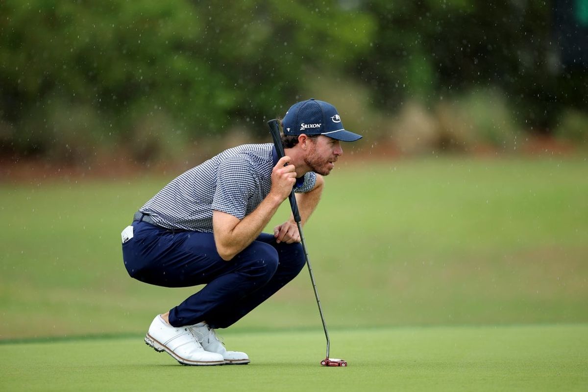 Mar 27, 2025; Houston, Texas, USA; Sam Ryder prepares to putt at the ninth hole during the first round of the Texas Children's Houston Open golf tournament. Mandatory Credit: Erik Williams-Imagn Images