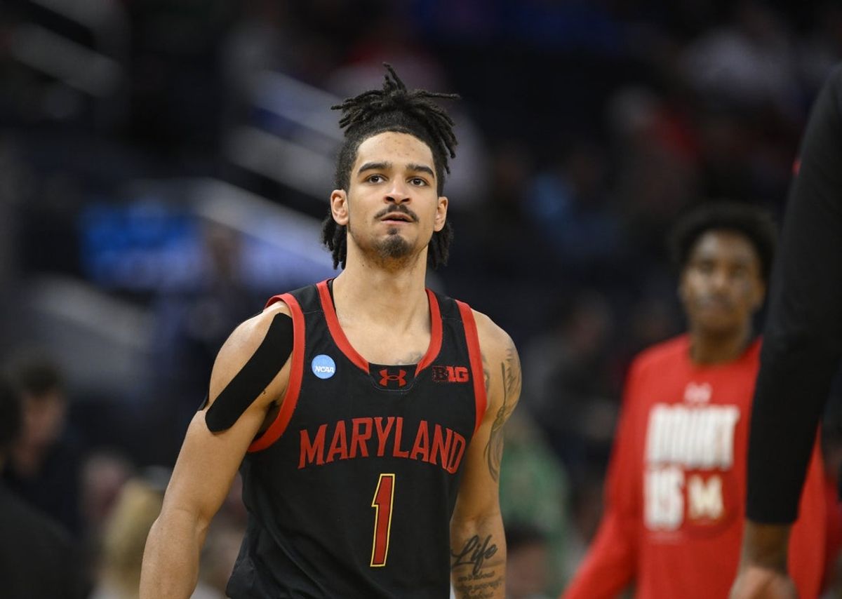 Mar 27, 2025; San Francisco, CA, USA; Maryland Terrapins guard Rodney Rice (1) stands on court during the second half against the Florida Gators during a West Regional semifinal of the 2025 NCAA tournament at Chase Center. Mandatory Credit: Eakin Howard-Imagn Images