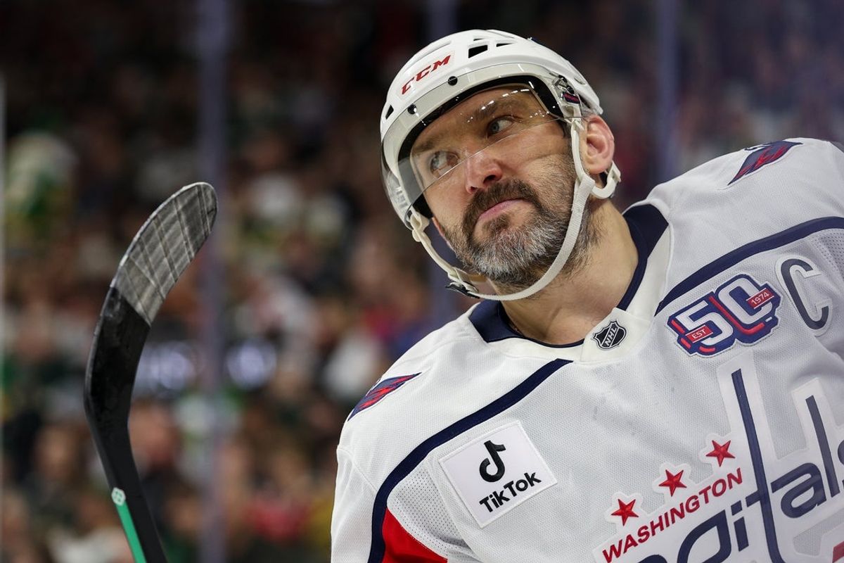 Mar 27, 2025; Saint Paul, Minnesota, USA; Washington Capitals left wing Alex Ovechkin (8) looks on during the second period against the Minnesota Wild at Xcel Energy Center. Mandatory Credit: Matt Krohn-Imagn Images