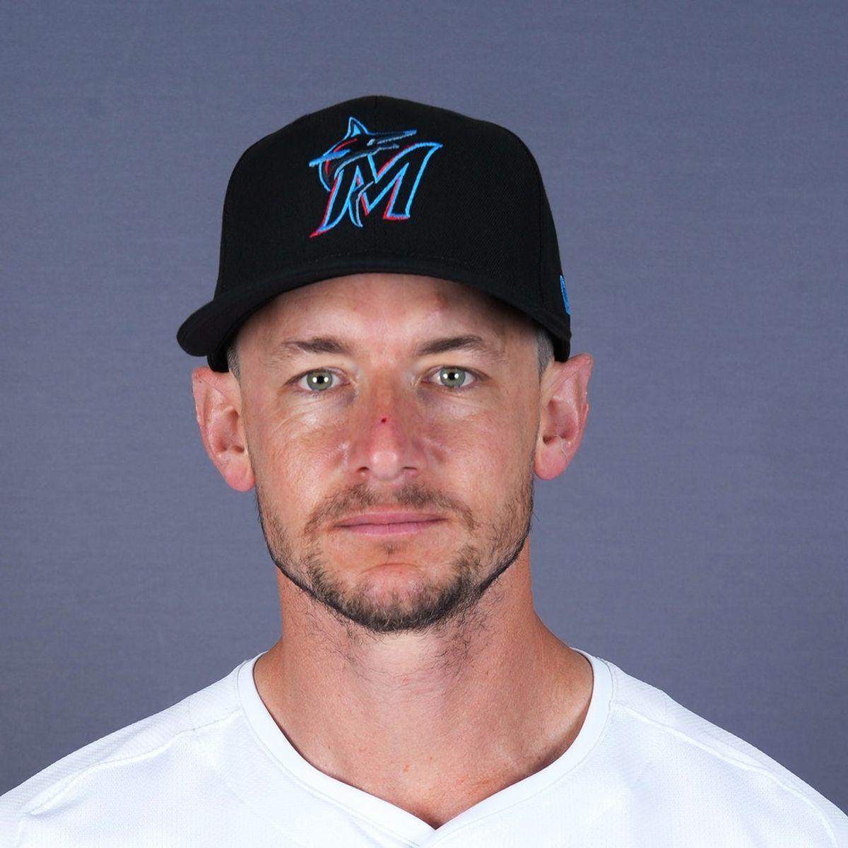 Feb 19, 2025; Jupiter, FL, USA;  Miami Marlins catcher Rob Brantly (19). Mandatory Credit: Jim Rassol-Imagn Images