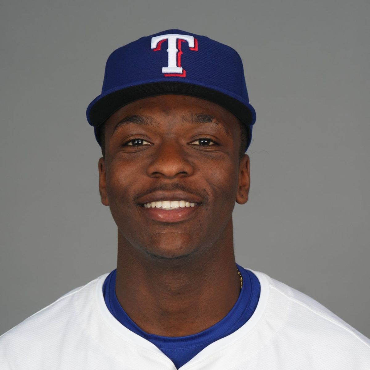 Feb 19, 2025; Surprise, AZ, USA; Texas Rangers player Sebastian Walcott poses for a photo during Media Day at Surprise Stadium. Mandatory Credit: Joe Camporeale-Imagn Images