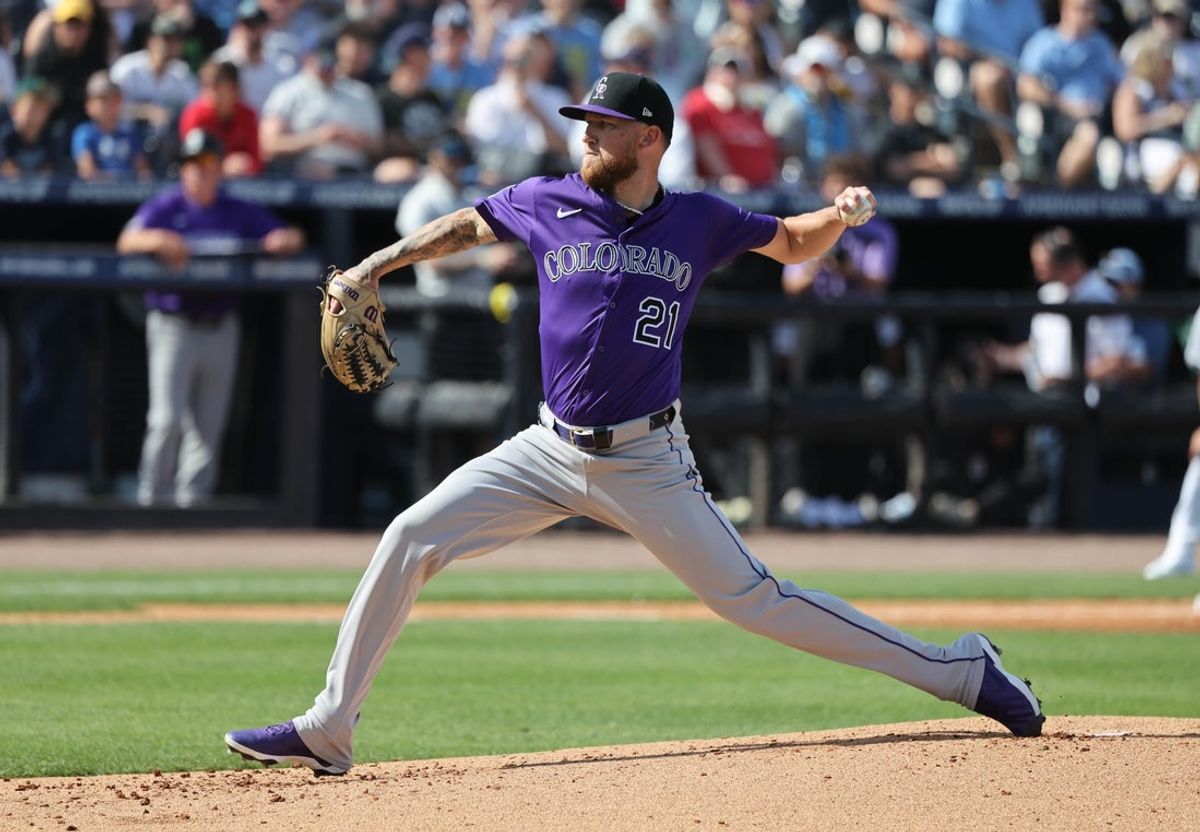 Mar 28, 2025; Tampa, Florida, USA;  Colorado Rockies starting pitcher Kyle Freeland (21) throws a pitch during the first inning against the Tampa Bay Rays  at George M. Steinbrenner Field. Mandatory Credit: Kim Klement Neitzel-Imagn Images