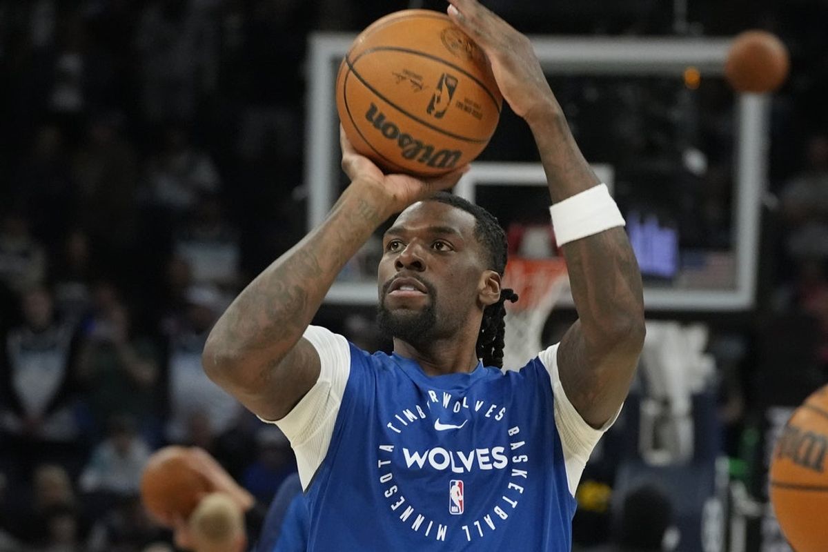 Mar 28, 2025; Minneapolis, Minnesota, USA; Minnesota Timberwolves center Naz Reid (11) prepares to play the Phoenix Suns before the game at Target Center. Mandatory Credit: Bruce Kluckhohn-Imagn Images