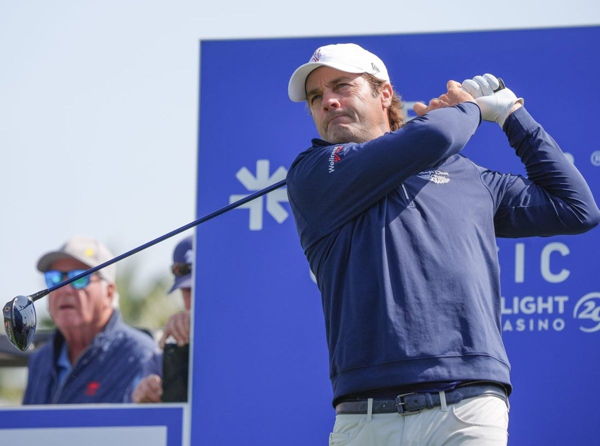 Mario Tiziani tees off on the first hole during the Galleri Classic at Mission Hills Country Club in Rancho Mirage, Calif., March 29, 2025.