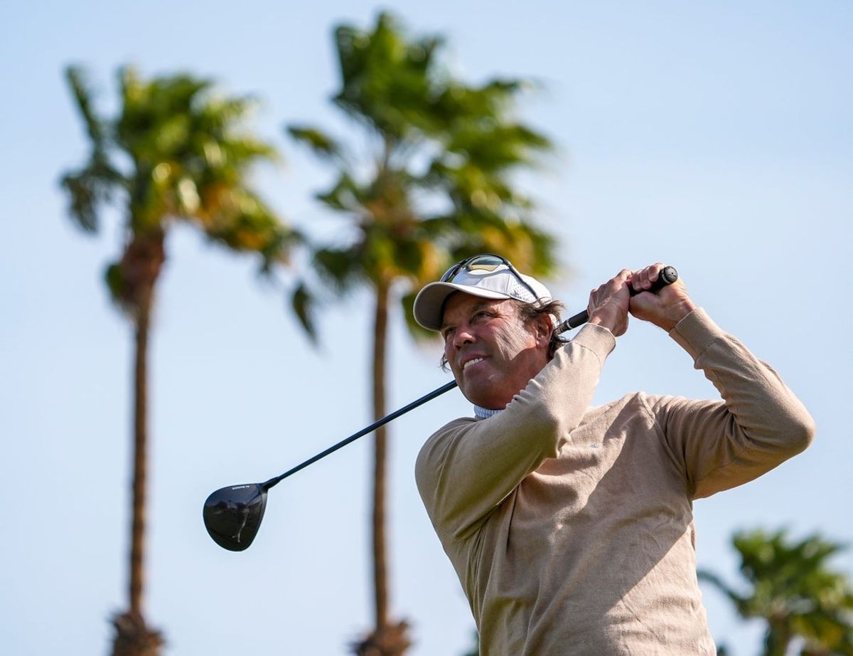 Stephen Ames tees off on one during the second round of The Galleri Classic at Mission Hills Country Club in Rancho Mirage, Calif., Saturday, March 29, 2025.