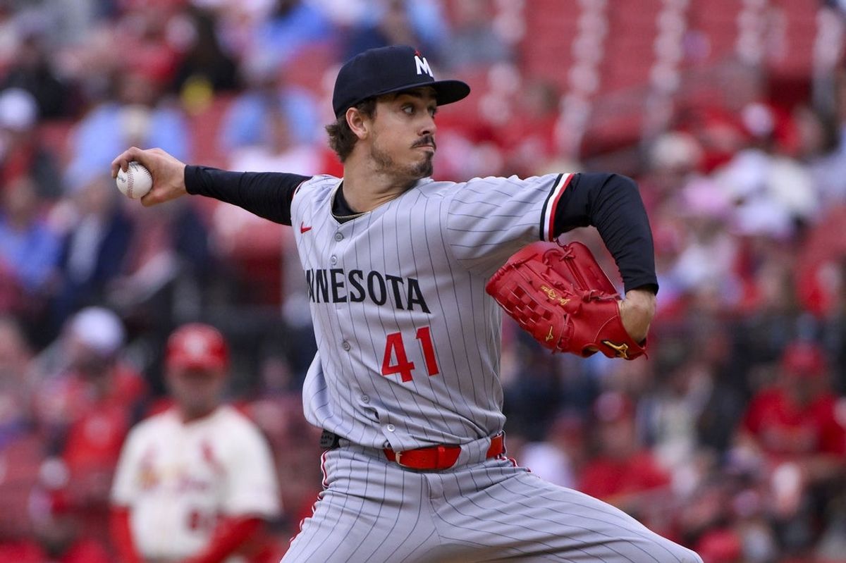 Mar 29, 2025; St. Louis, Missouri, USA;  Minnesota Twins starting pitcher Joe Ryan (41) pitches against the St. Louis Cardinals during the fifth inning at Busch Stadium. Mandatory Credit: Jeff Curry-Imagn Images