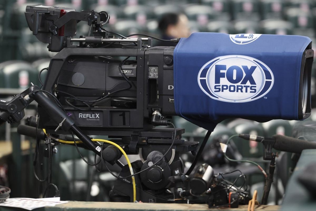 Mar 29, 2025; Houston, Texas, USA; View of a camera with a Fox Sports logo before the game between the Houston Astros and the New York Mets at Daikin Park. Mandatory Credit: Troy Taormina-Imagn Images