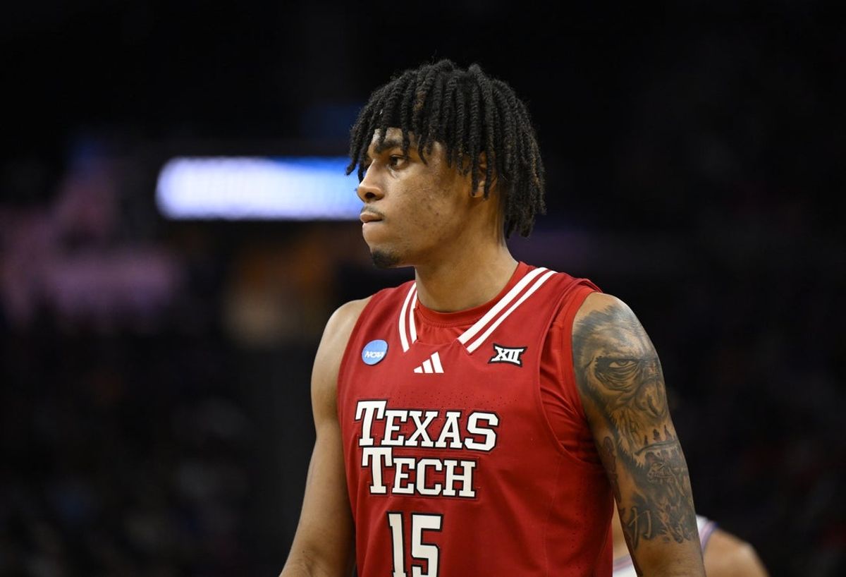 Mar 29, 2025; San Francisco, CA, USA; Texas Tech Red Raiders forward JT Toppin (15) walks downcourt during the second half against the Florida Gators during the West Regional final of the 2025 NCAA tournament at Chase Center. Mandatory Credit: Eakin Howard-Imagn Images