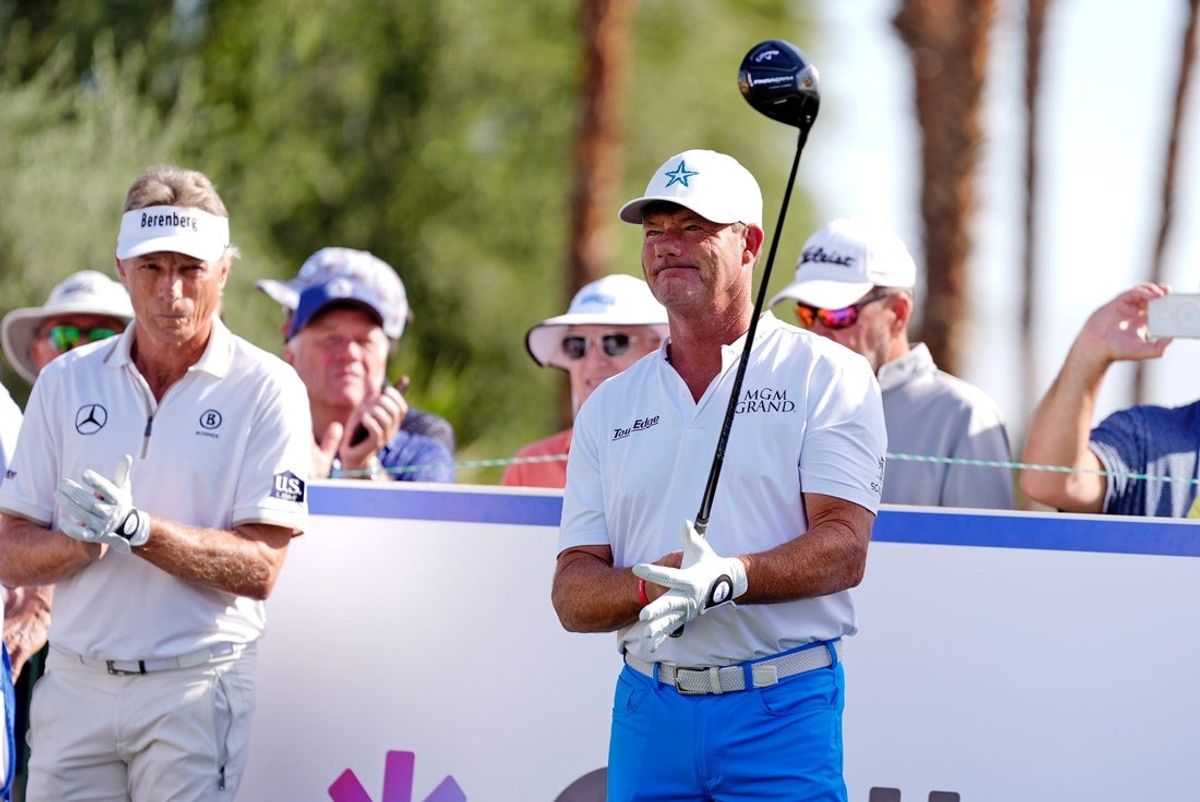 Alex Cejka prepares to tee off on 1 to start the final round of The Galleri Classic at Mission Hills Country Club in Rancho Mirage, Calif., Sunday, March 30, 2025.