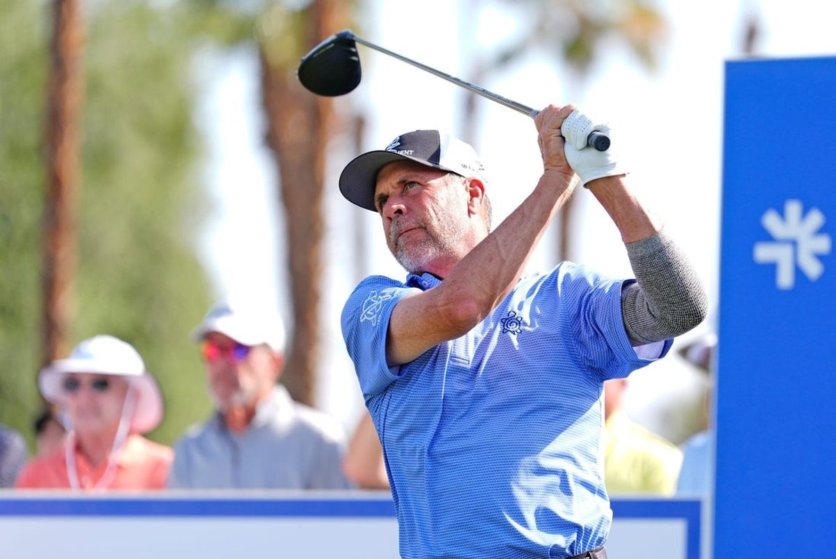 Doug Barron tees off on 1 to start the final round of The Galleri Classic at Mission Hills Country Club in Rancho Mirage, Calif., Sunday, March 30, 2025.