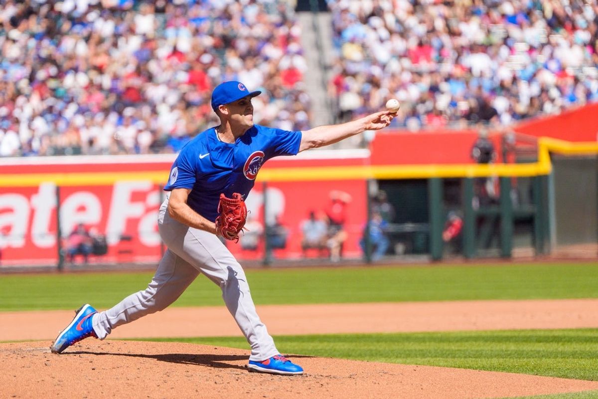 Mar 30, 2025; Phoenix, Arizona, USA; Chicago Cubs pitcher Matthew Boyd (16) throws a pitch in the second inning against the Arizona Diamondbacks at Chase Field. Mandatory Credit: Allan Henry-Imagn Images