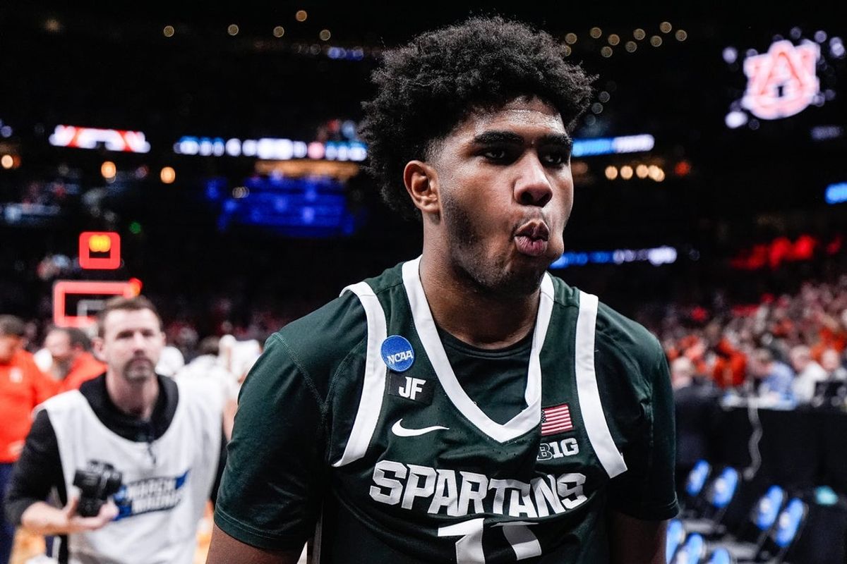 Michigan State guard Jase Richardson (11) exits the court after 70-64 loss to Auburn at the Elite Eight round of NCAA tournament at State Farm Arena in Atlanta, Ga. on Sunday, March 30, 2025.