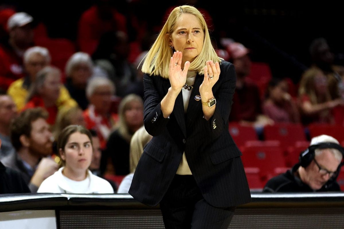 Mar 24, 2025; College Park, Maryland, USA; Maryland Terrapins head coach Brenda Frese looks on during the first half against the Alabama Crimson Tide at Xfinity Center. Mandatory Credit: Daniel Kucin Jr.-Imagn Images