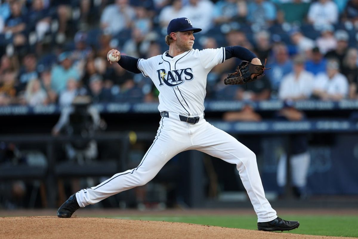 Apr 1, 2025; St. Petersburg, Florida, USA; Tampa Bay Rays starting pitcher Shane Baz (11) throws a pitch against the Pittsburgh Pirates in the first inning at George M. Steinbrenner Field. Mandatory Credit: Nathan Ray Seebeck-Imagn Images