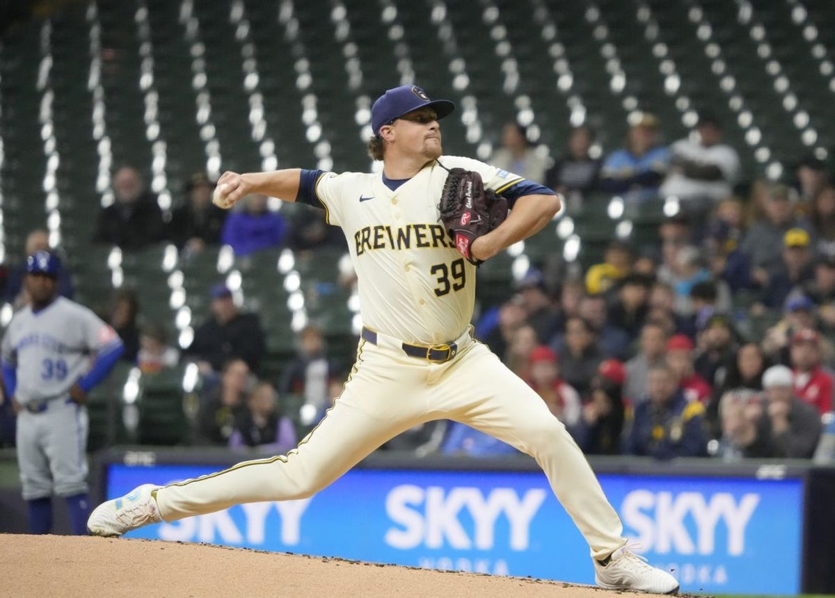 Apr 1, 2025; Milwaukee, Wisconsin, USA; Milwaukee Brewers pitcher Chad Patrick (39) delivers a pitch against the Kansas City Royals in the second inning at American Family Field. Mandatory Credit: Michael McLoone-Imagn Images