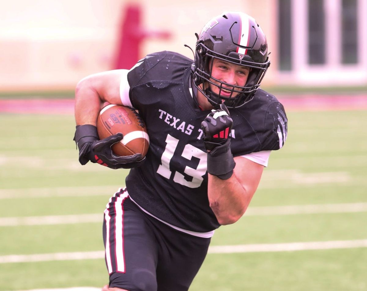Texas Tech's Ben Roberts goes through a drill during spring practice, Tuesday, April 1, 2025, at the Womble Football Center.