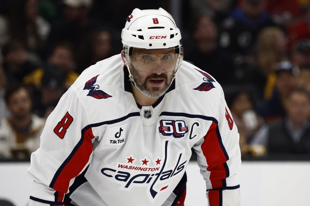 Apr 1, 2025; Boston, Massachusetts, USA; Washington Capitals left wing Alex Ovechkin (8) waits for a faceoff against the Boston Bruins during the third period at TD Garden. Mandatory Credit: Winslow Townson-Imagn Images