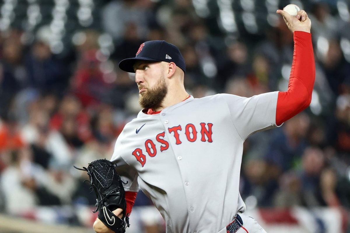 Apr 2, 2025; Baltimore, Maryland, USA; Boston Red Sox pitcher Garrett Crochet (35) throws the ball during the fourth inning against the Baltimore Orioles at Oriole Park at Camden Yards. Mandatory Credit: Daniel Kucin Jr.-Imagn Images