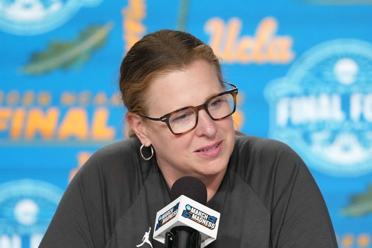 Apr 3, 2025; Tampa, FL, USA; UCLA Bruins head coach Cori Close at press conference at the Amalie Arena. Mandatory Credit: Kirby Lee-Imagn Images