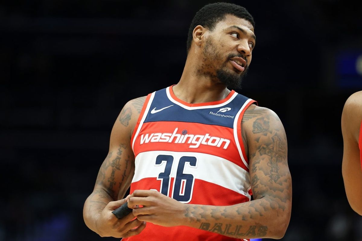 Mar 29, 2025; Washington, District of Columbia, USA; Washington Wizards guard Marcus Smart (36) looks on during the first half against the Brooklyn Nets at Capital One Arena. Mandatory Credit: Daniel Kucin Jr.-Imagn Images
