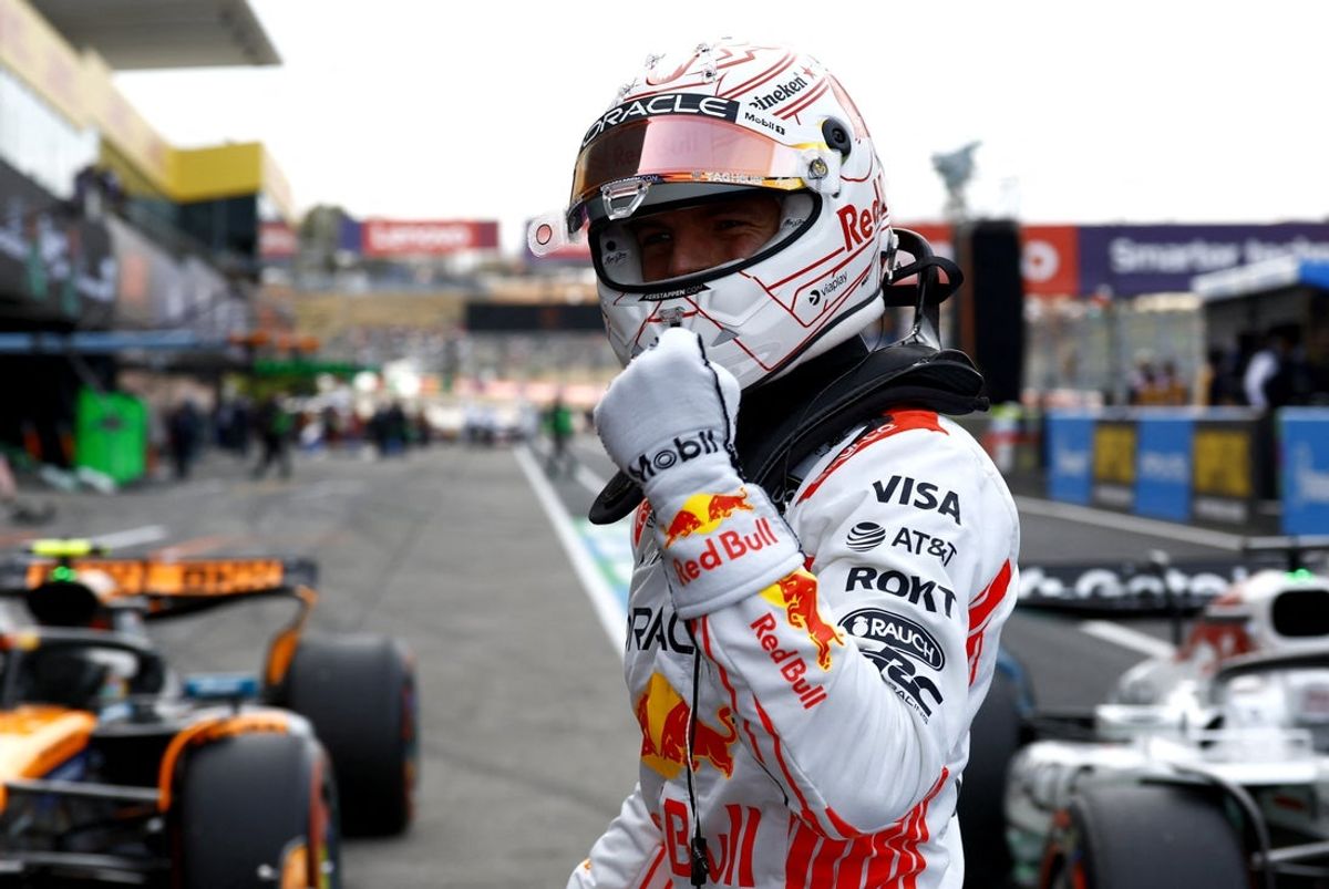 [US, Mexico & Canada customers only] April 5, 2025; Suzuka, JAPAN; Max Verstappen reacts after qualifying for pole position during qualifying for the F1 Japanese Grand Prix at Suzuka Circuit. Mandatory Credit: Manami Yamada/Reuters via Imagn Images