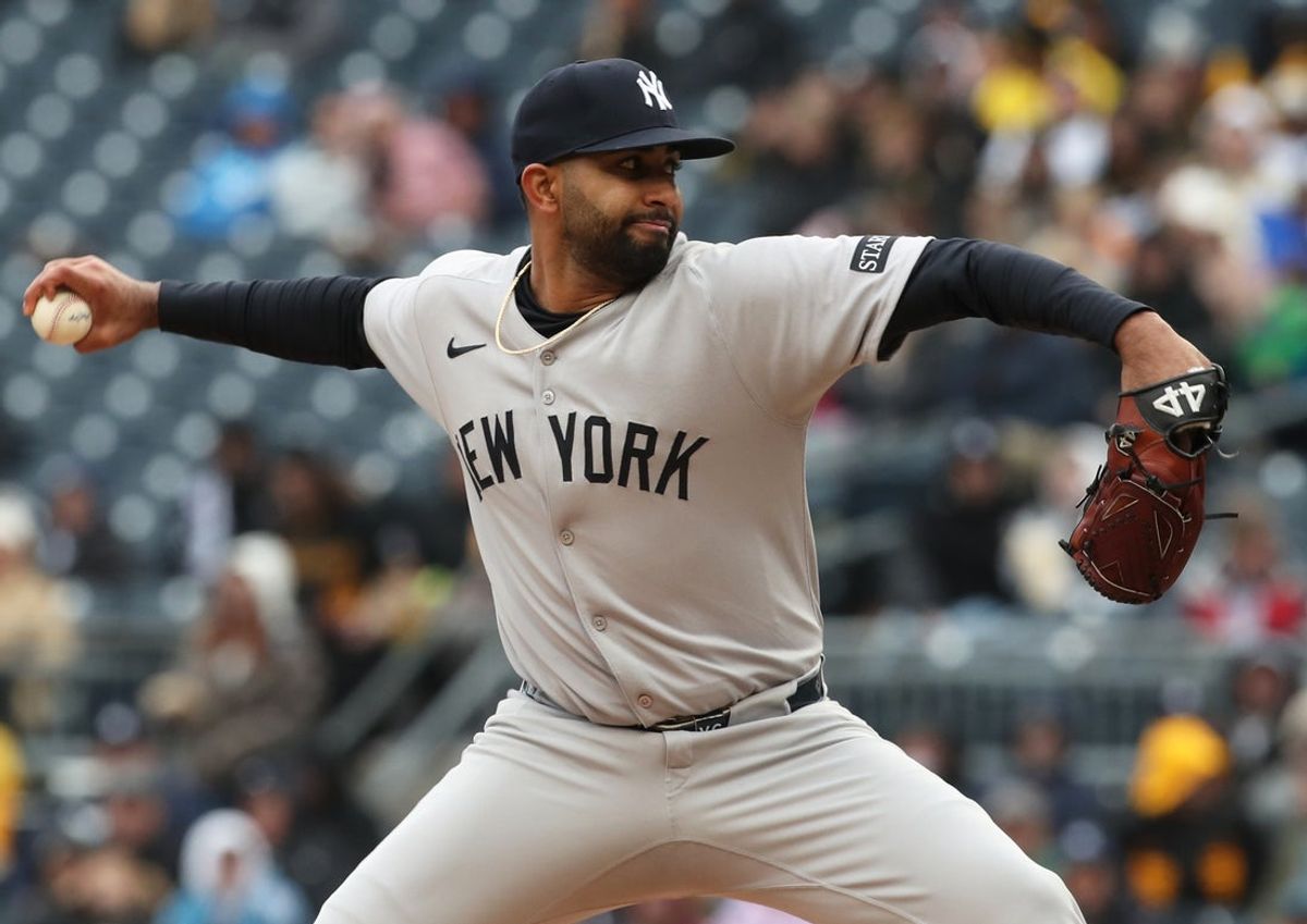 Apr 6, 2025; Pittsburgh, Pennsylvania, USA;  New York Yankees relief pitcher Yoendrys Gomez (94) pitches against the Pittsburgh Pirates during the seventh inning at PNC Park. Mandatory Credit: Charles LeClaire-Imagn Images